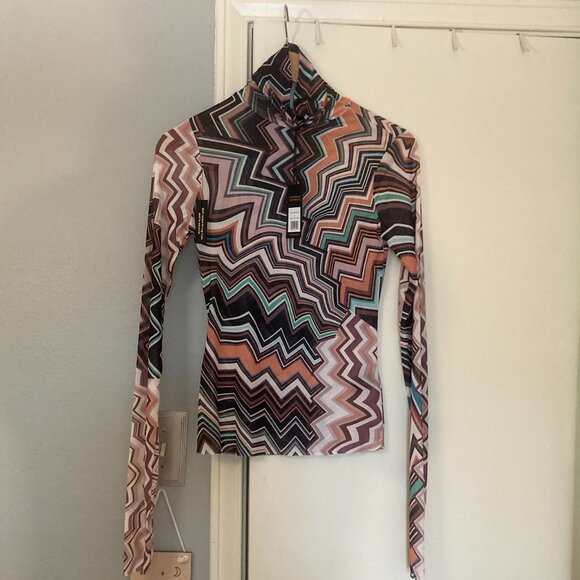 NWT AFRM Zig Zag abstract long-sleeve Zadie mesh top, S - Picture 1 of 1